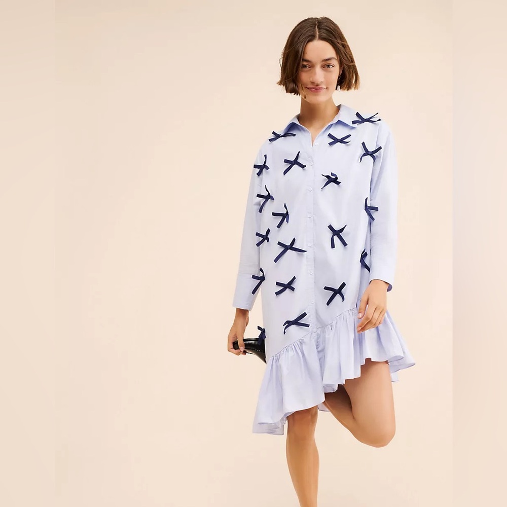 Maeve Long-Sleeve 3D Bows Asymmetrical Mini Dress